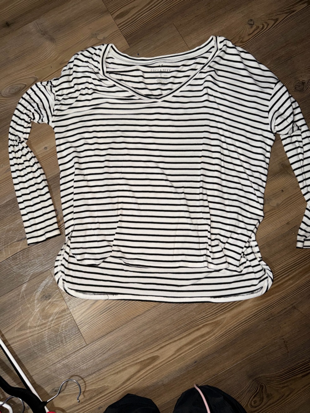 American Eagle Outfitters Black & White Striped Long Sleeve Top